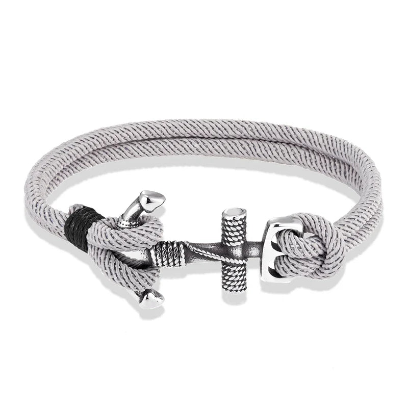 Nautilus Anchor Rope Bracelet – Double Strand Nautical Survival Style with Stainless Steel Navy Buckle, Waterproof Design for Men