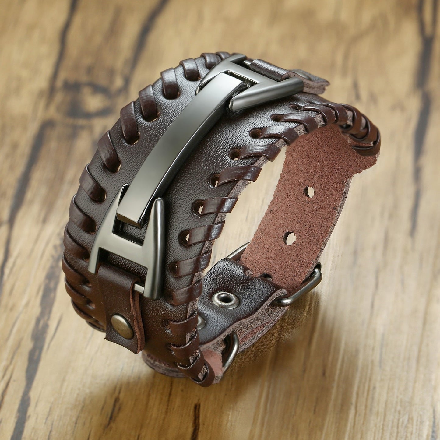 Viking Leder-Wickelarmband für Herren – Rock-Punk-Stil mit Kompass-Anhänger, verstellbare Länge, stylischer Armschmuck
