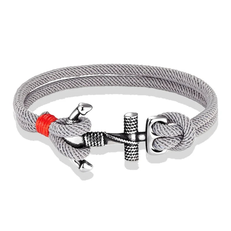 Nautilus Anchor Rope Bracelet – Double Strand Nautical Survival Style with Stainless Steel Navy Buckle, Waterproof Design for Men