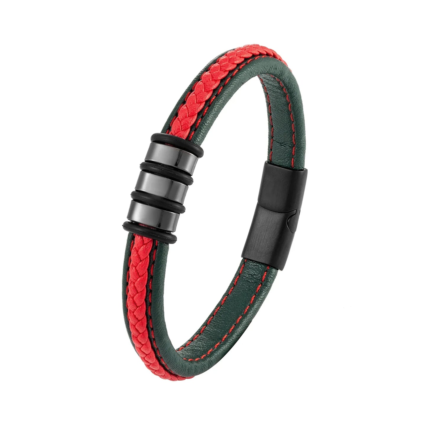 Lutetia Interlocking Couple Bracelet – 316L Stainless Steel & Leather Rope Classic Unisex