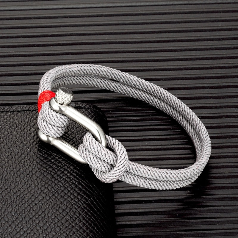 Rope Herren-Armband aus schwarzem Edelstahl – Überlebensarmband in U-Form für Outdoor- und Rettungseinsätze