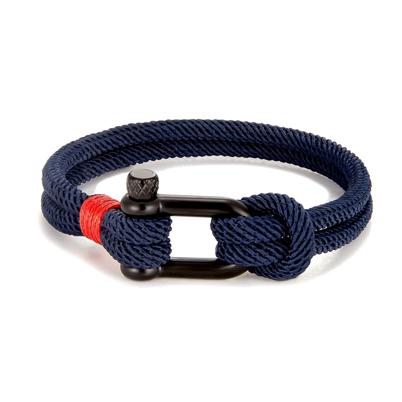Rope Herren-Armband aus schwarzem Edelstahl – Überlebensarmband in U-Form für Outdoor- und Rettungseinsätze