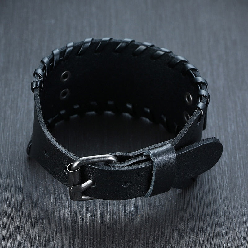 Viking Leder-Wickelarmband für Herren – Rock-Punk-Stil mit Kompass-Anhänger, verstellbare Länge, stylischer Armschmuck