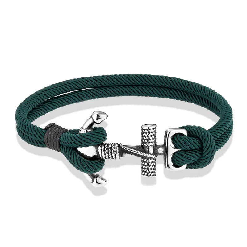 Nautilus Anchor Rope Bracelet – Double Strand Nautical Survival Style with Stainless Steel Navy Buckle, Waterproof Design for Men