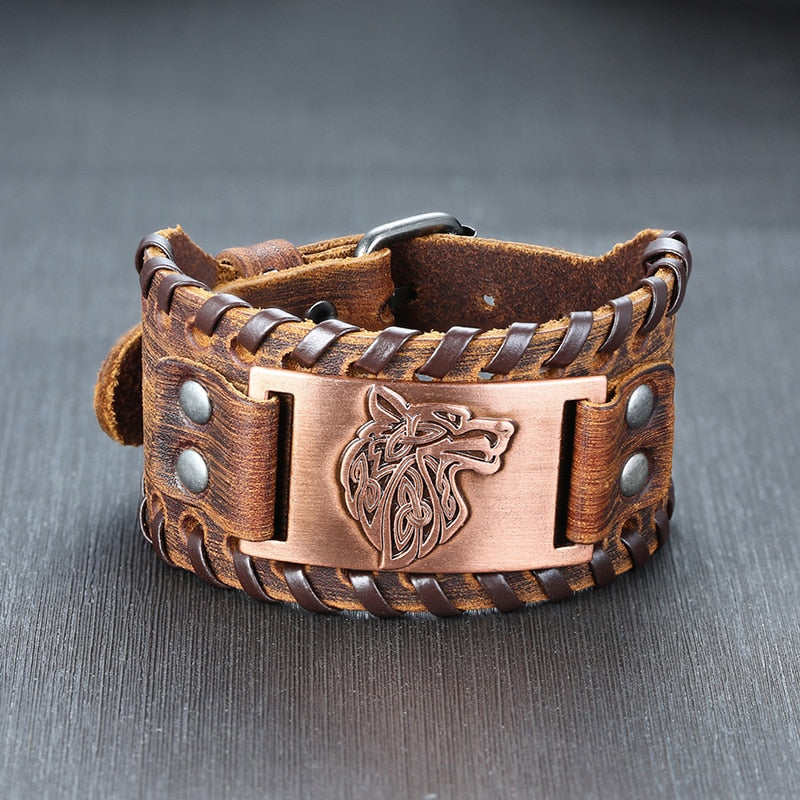 Viking Leder-Wickelarmband für Herren – Rock-Punk-Stil mit Kompass-Anhänger, verstellbare Länge, stylischer Armschmuck