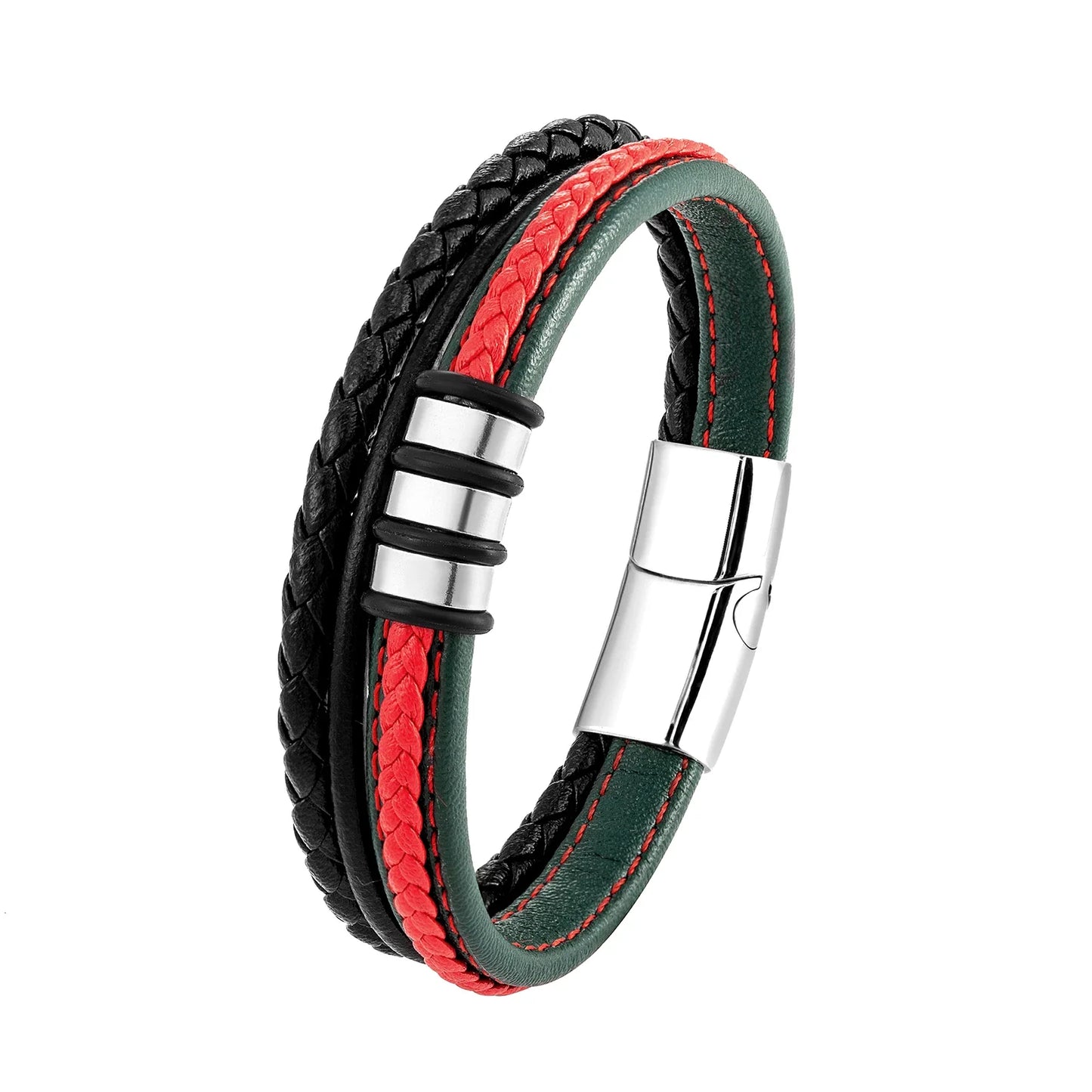 Lutetia Interlocking Couple Bracelet – 316L Stainless Steel & Leather Rope Classic Unisex