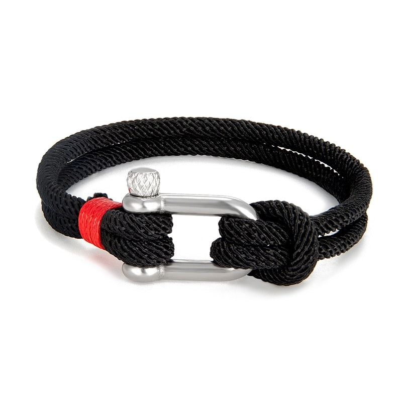 Rope Herren-Armband aus schwarzem Edelstahl – Überlebensarmband in U-Form für Outdoor- und Rettungseinsätze