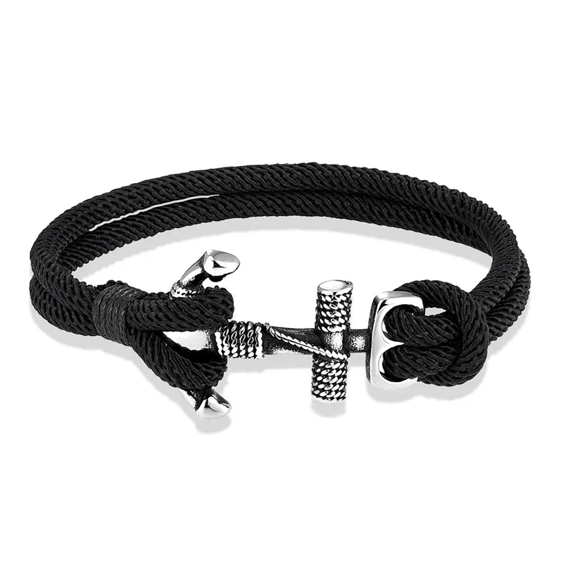 Nautilus Anchor Rope Bracelet – Double Strand Nautical Survival Style with Stainless Steel Navy Buckle, Waterproof Design for Men