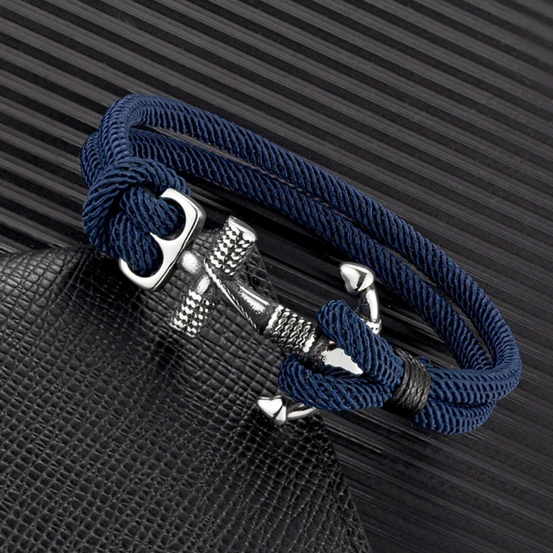 Nautilus Anchor Rope Bracelet – Double Strand Nautical Survival Style with Stainless Steel Navy Buckle, Waterproof Design for Men