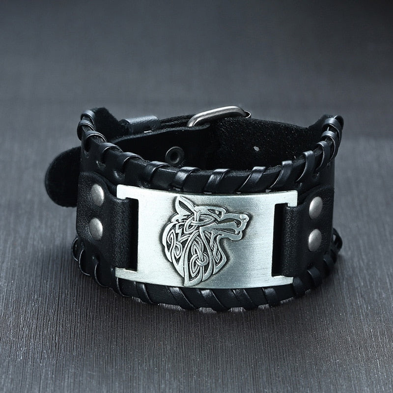 Viking Leder-Wickelarmband für Herren – Rock-Punk-Stil mit Kompass-Anhänger, verstellbare Länge, stylischer Armschmuck