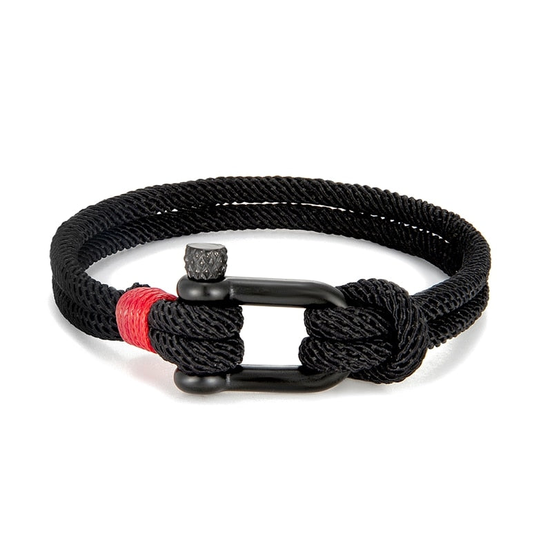 Rope Herren-Armband aus schwarzem Edelstahl – Überlebensarmband in U-Form für Outdoor- und Rettungseinsätze