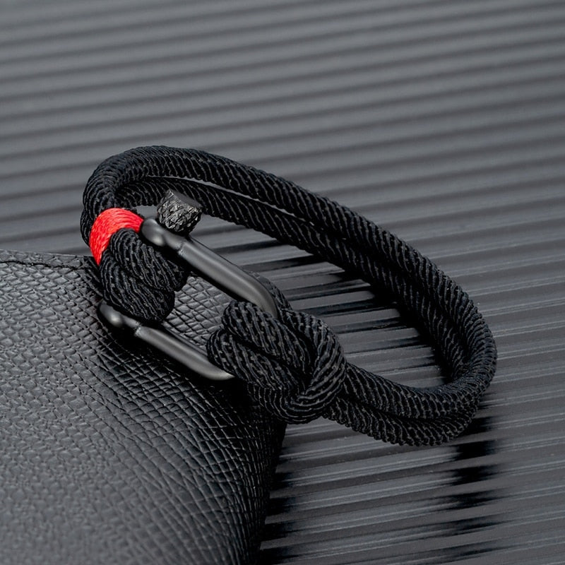 Rope Herren-Armband aus schwarzem Edelstahl – Überlebensarmband in U-Form für Outdoor- und Rettungseinsätze