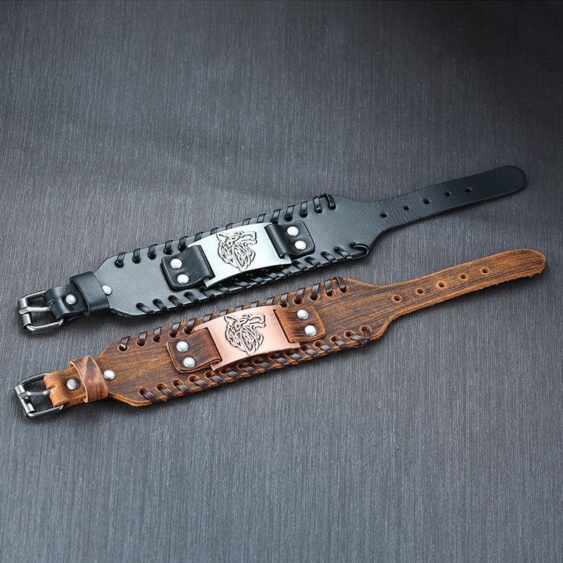 Viking Leder-Wickelarmband für Herren – Rock-Punk-Stil mit Kompass-Anhänger, verstellbare Länge, stylischer Armschmuck