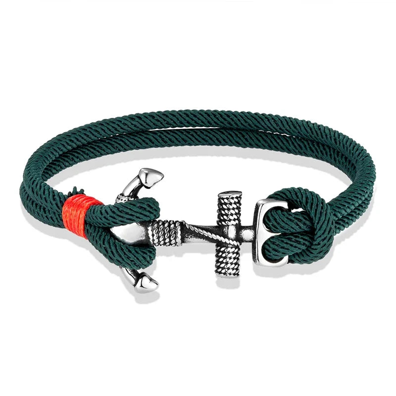 Nautilus Anchor Rope Bracelet – Double Strand Nautical Survival Style with Stainless Steel Navy Buckle, Waterproof Design for Men