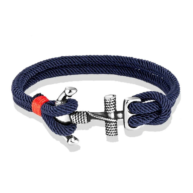 Nautilus Anchor Rope Bracelet – Double Strand Nautical Survival Style with Stainless Steel Navy Buckle, Waterproof Design for Men