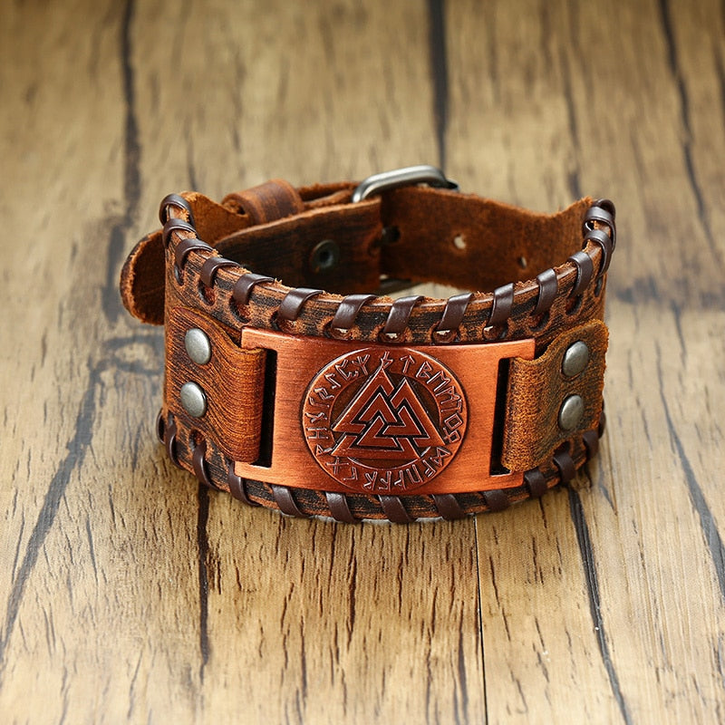 Viking Leder-Wickelarmband für Herren – Rock-Punk-Stil mit Kompass-Anhänger, verstellbare Länge, stylischer Armschmuck