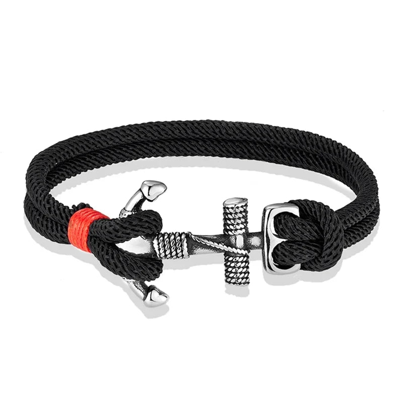 Nautilus Anchor Rope Bracelet – Double Strand Nautical Survival Style with Stainless Steel Navy Buckle, Waterproof Design for Men