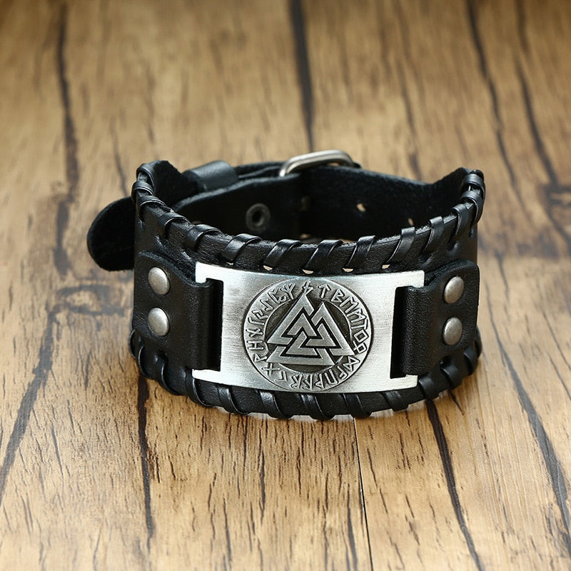Viking Leder-Wickelarmband für Herren – Rock-Punk-Stil mit Kompass-Anhänger, verstellbare Länge, stylischer Armschmuck
