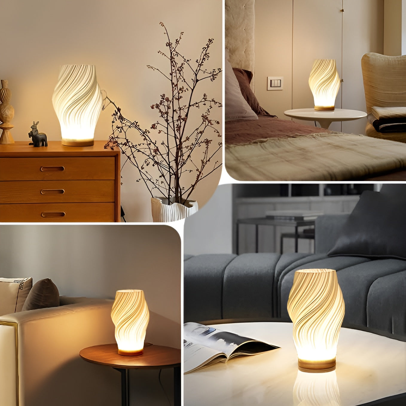 THARAH | Moderne cremefarbene 3D-Wellenlampe