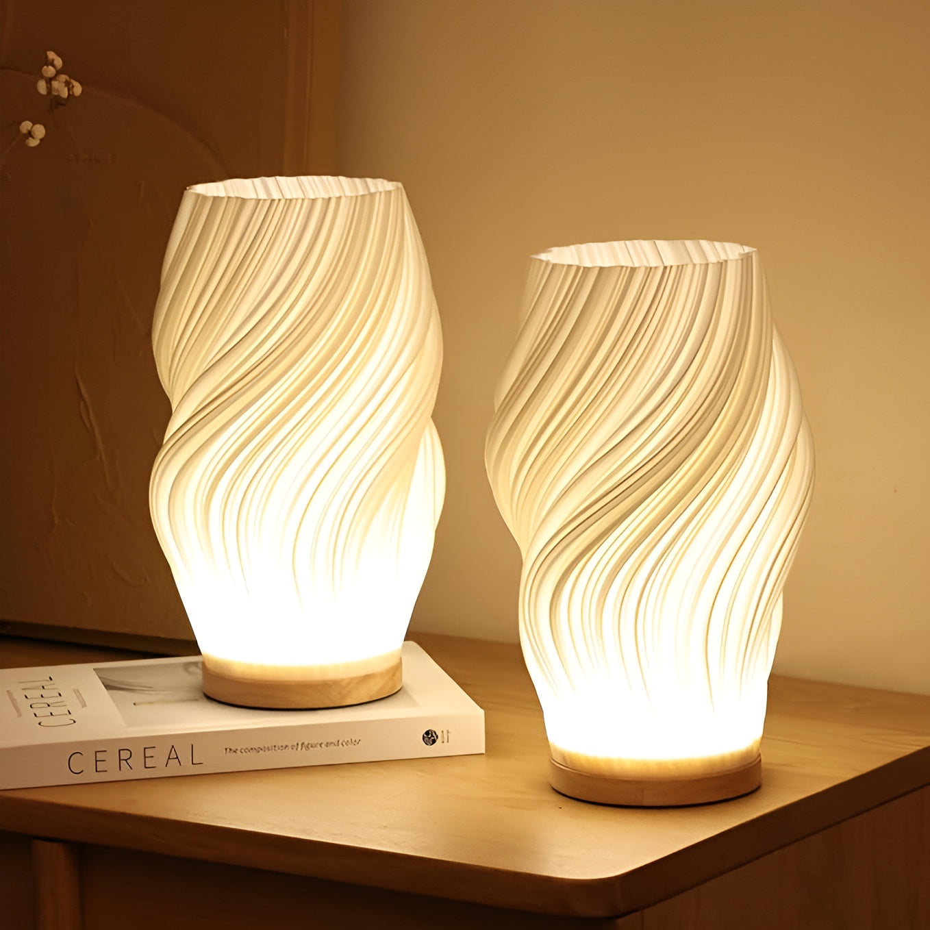 THARAH | Moderne cremefarbene 3D-Wellenlampe