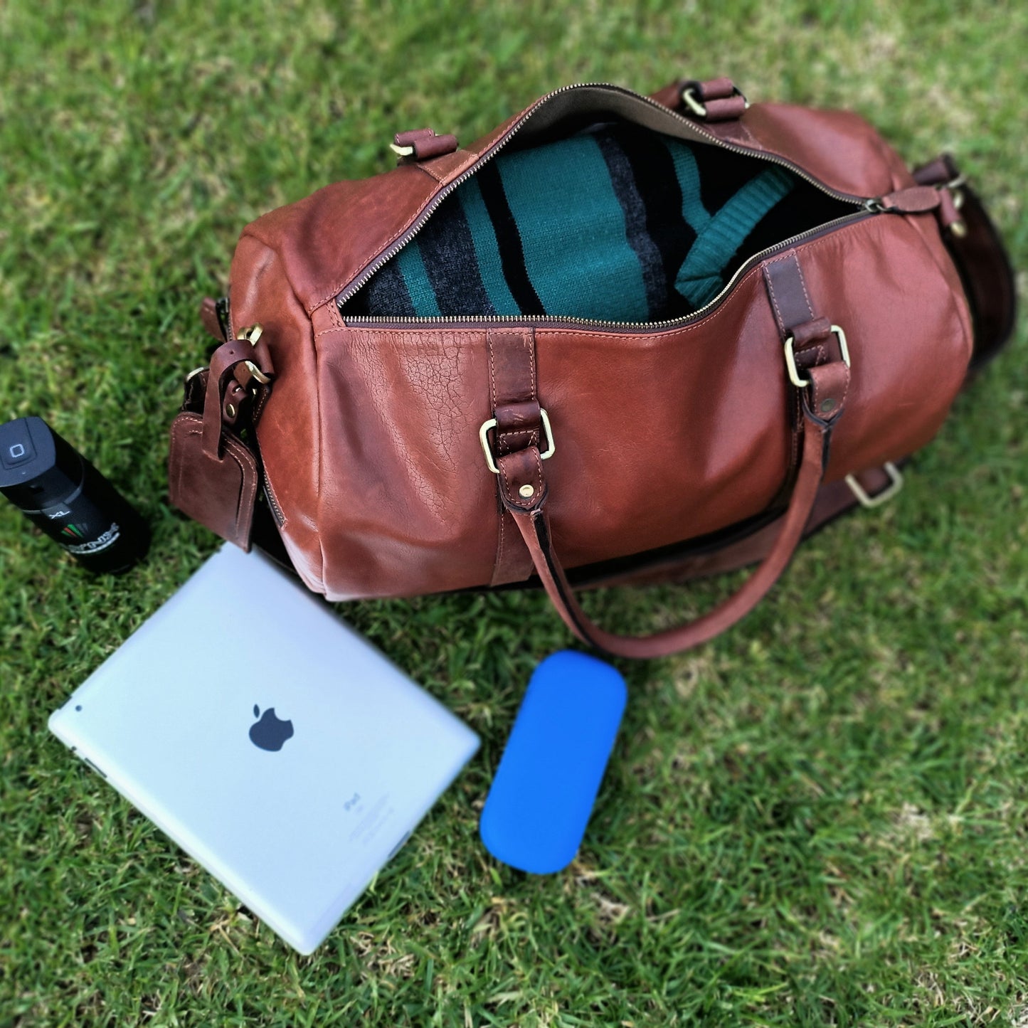 Hellbraune Leder-Duffel-Tasche