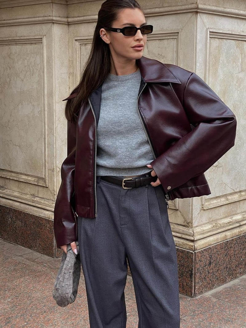 Mystique & Co™ bordeauxfarbene Lederjacke