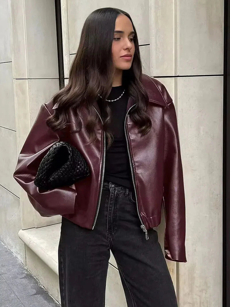 Mystique & Co™ bordeauxfarbene Lederjacke