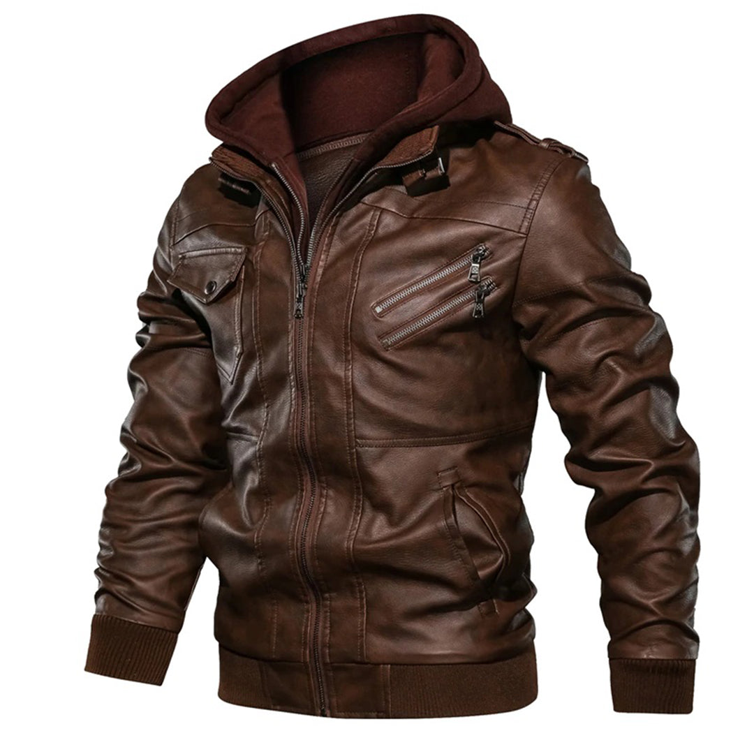 Jacob - Herren Lederjacke mit Kapuze