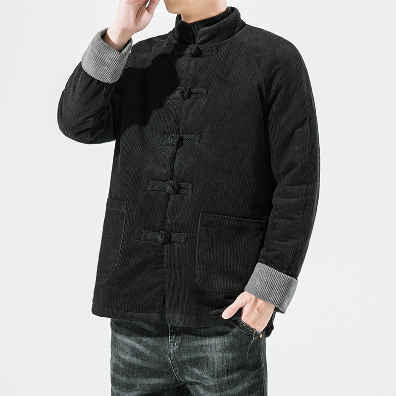 Herren-Cordjacke mit Knebelverschlüssen und gestepptem Innenfutter