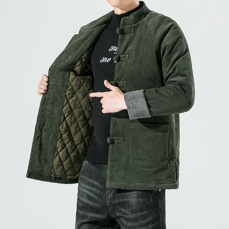 Herren-Cordjacke mit Knebelverschlüssen und gestepptem Innenfutter