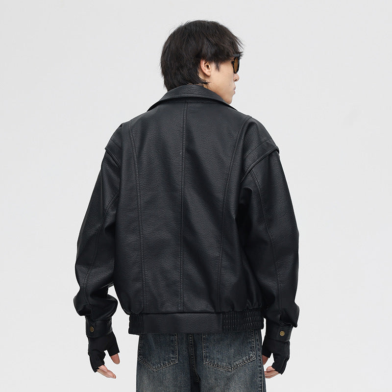 Herren Leder-Bomberjacke mit Oversized-Passform und Brusttaschen