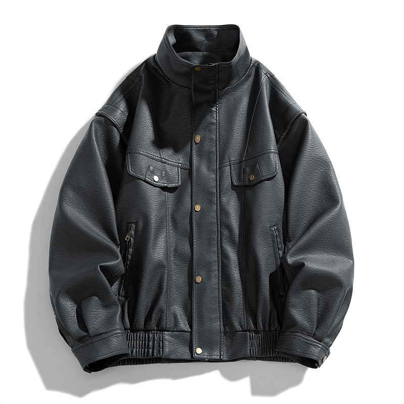 Herren Leder-Bomberjacke mit Oversized-Passform und Brusttaschen