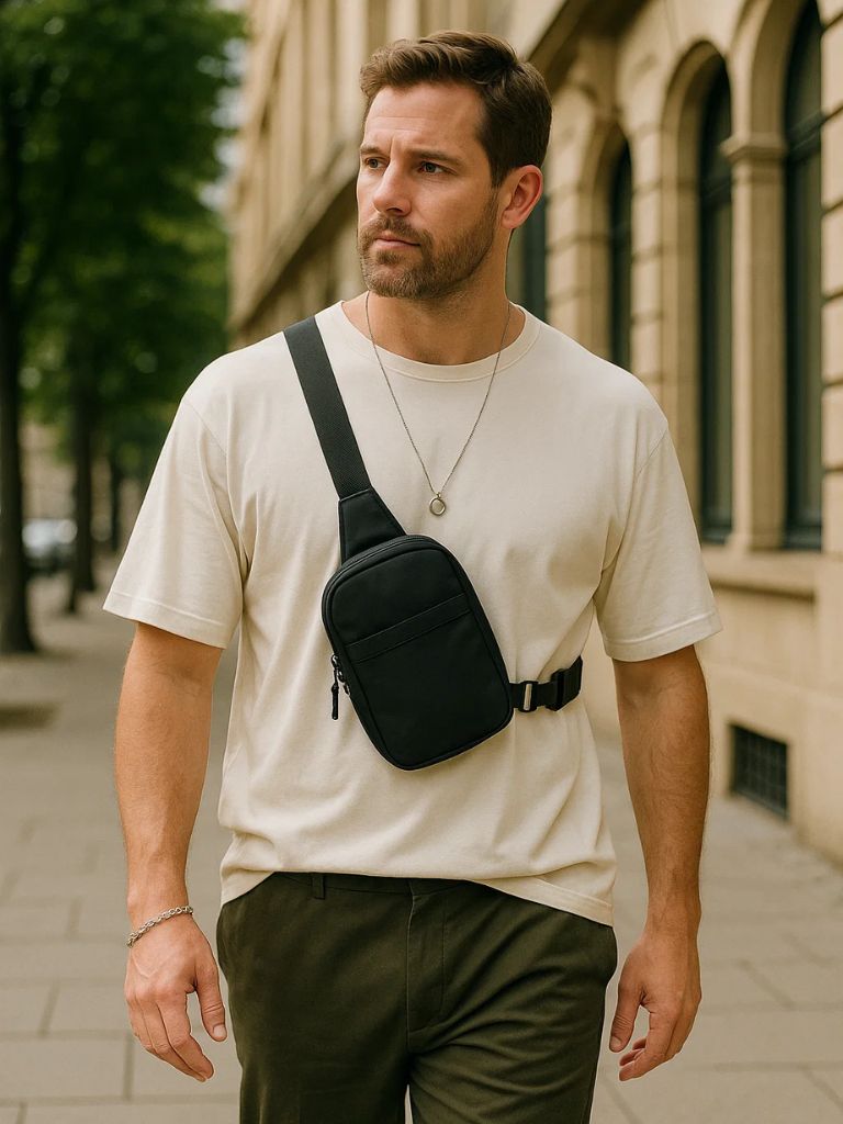 Kleine Essential Brusttasche - Kreuz & Krone