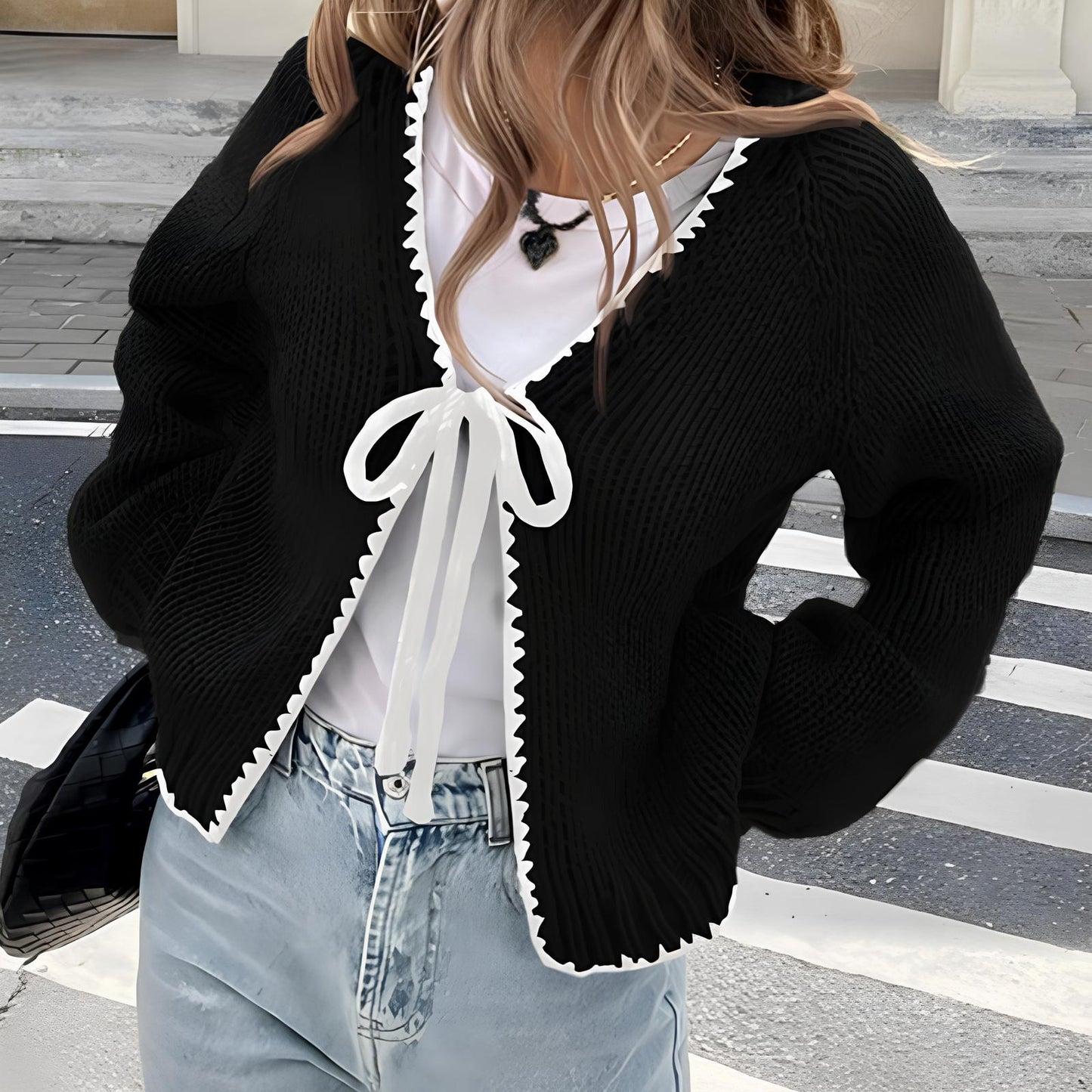 ALULAH™ - Schicker Langarm-Cardigan mit offener Front und Schleifendetail