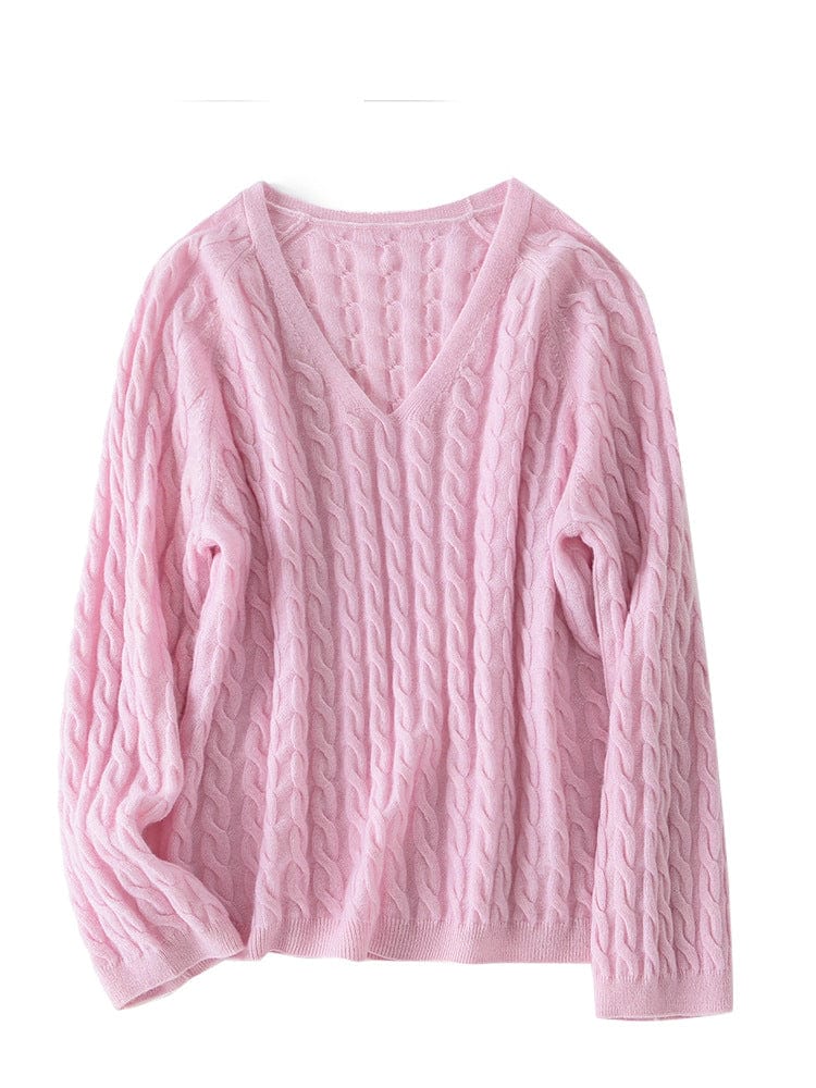 Aurélie Bequeme-Pullover mit Zopfmuster und V-Ausschnitt