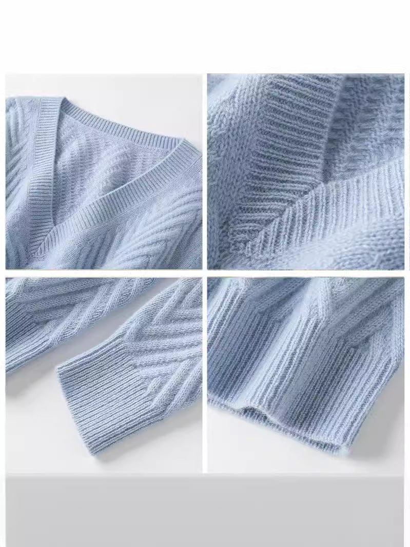 Elara Bequemepullover mit Chevron-Muster und V-Ausschnitt
