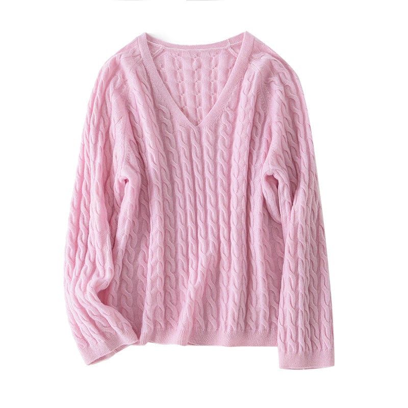 Aurélie Bequeme-Pullover mit Zopfmuster und V-Ausschnitt