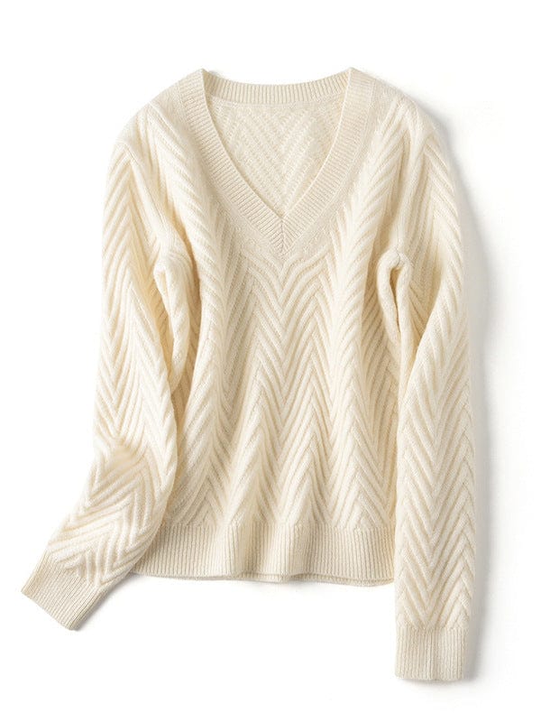 Elara Bequemepullover mit Chevron-Muster und V-Ausschnitt