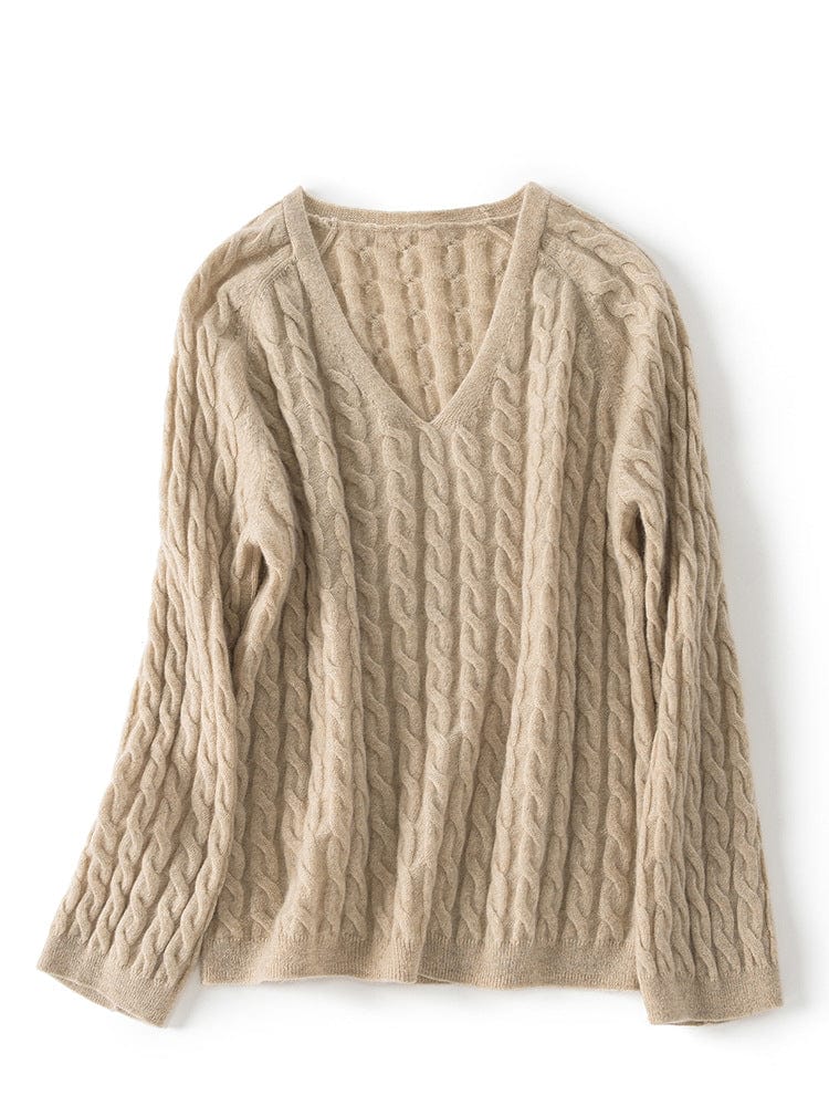 Aurélie Bequeme-Pullover mit Zopfmuster und V-Ausschnitt