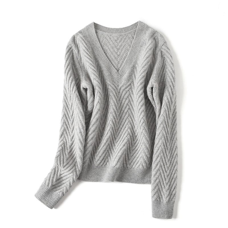 Elara Bequemepullover mit Chevron-Muster und V-Ausschnitt