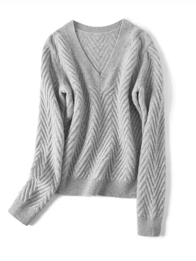 Elara Bequemepullover mit Chevron-Muster und V-Ausschnitt