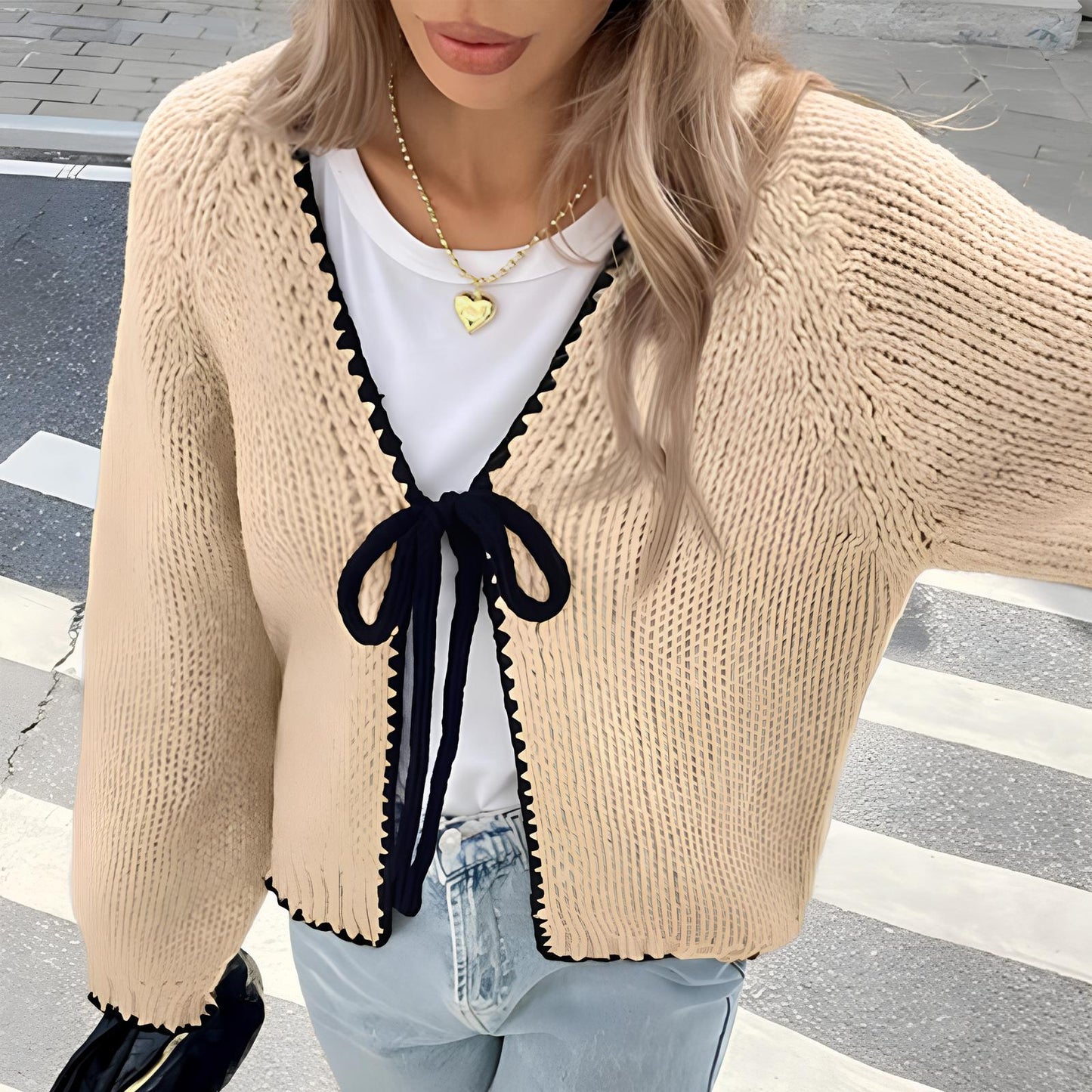 ALULAH™ - Schicker Langarm-Cardigan mit offener Front und Schleifendetail