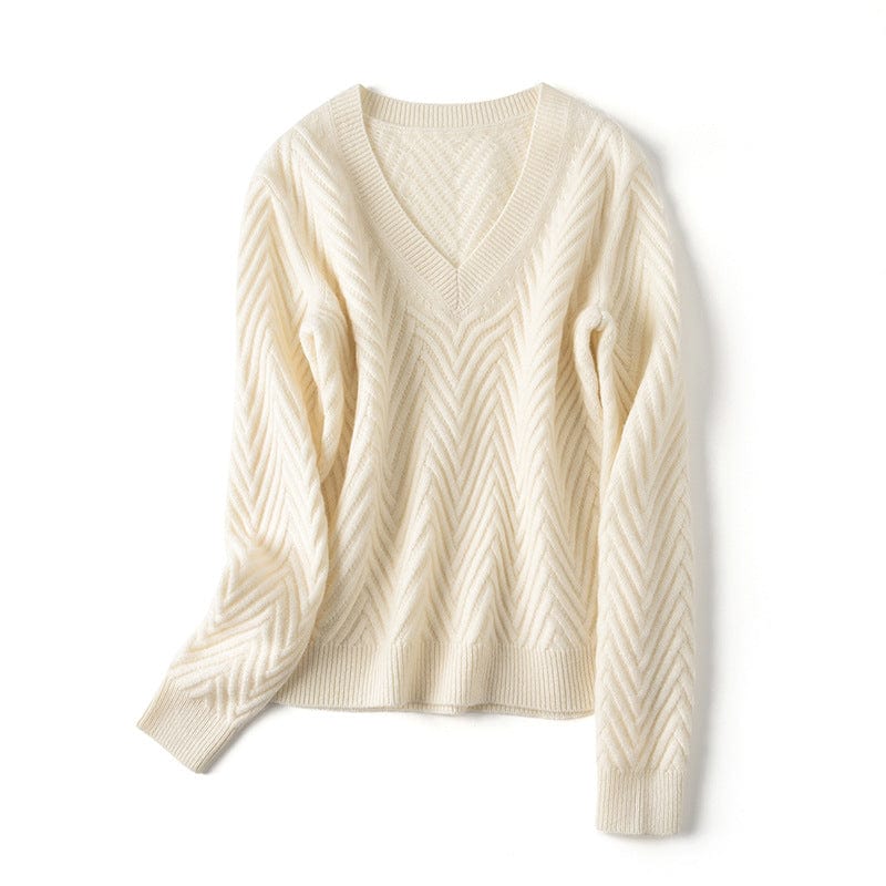 Elara Bequemepullover mit Chevron-Muster und V-Ausschnitt