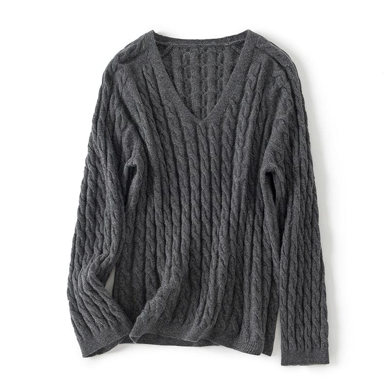 Aurélie Bequeme-Pullover mit Zopfmuster und V-Ausschnitt