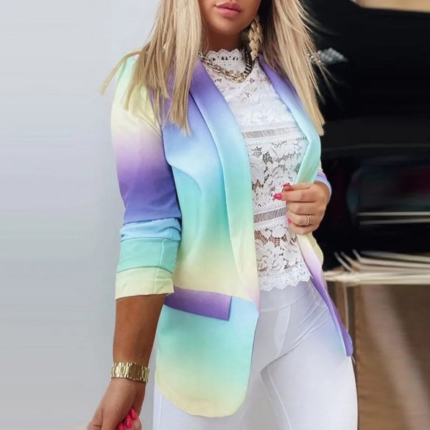 ELIANA | Eleganter Blazer mit gedrucktem Schalkragen