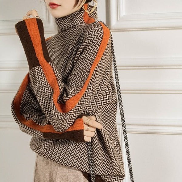 Malou™ – Auffälliger Gestreifter Rollkragenpullover
