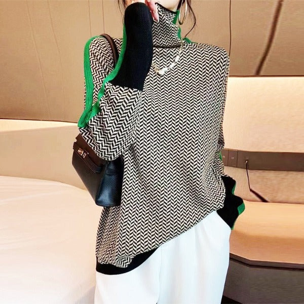 Malou™ – Auffälliger Gestreifter Rollkragenpullover