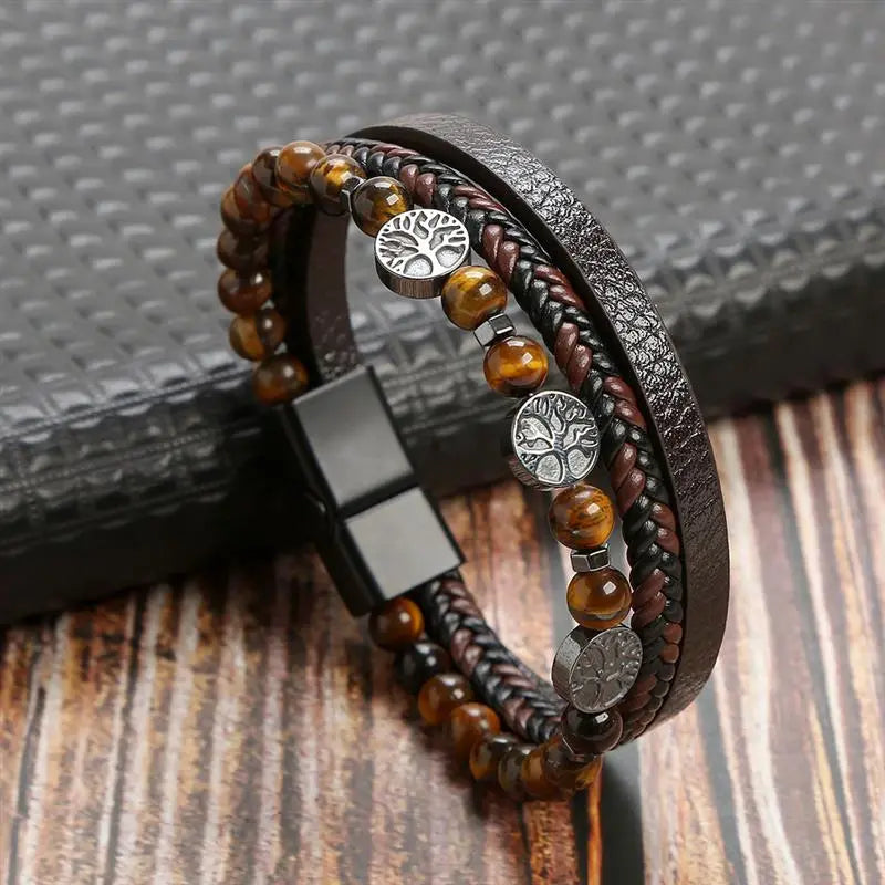 Gramado Klassisches Geflochtenes Lederarmband – Mehrlagiges Modeaccessoire für Herren