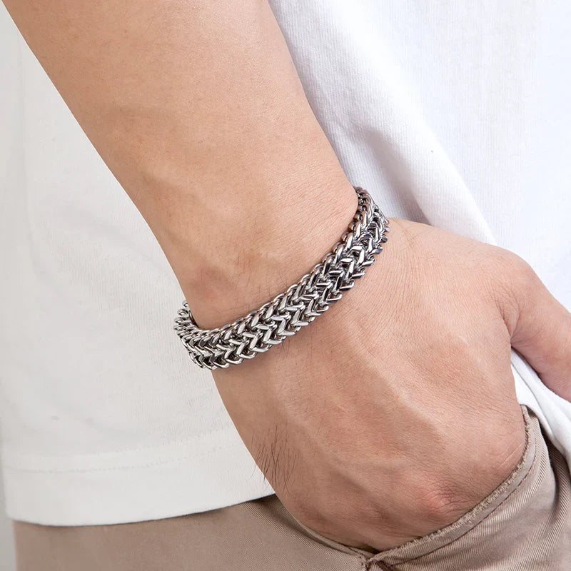 Gravitas Cuban Chain Bracelet – 12mm Wide Punk-Style Motorcycle Accessory in Stainless Steel, Bold and Durable Design for Men