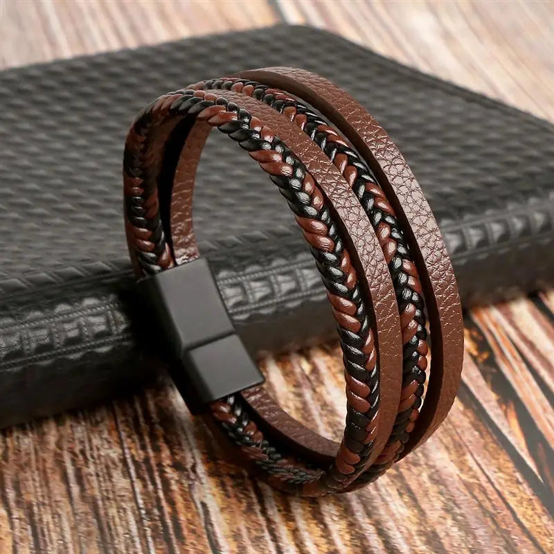 Gramado Klassisches Geflochtenes Lederarmband – Mehrlagiges Modeaccessoire für Herren